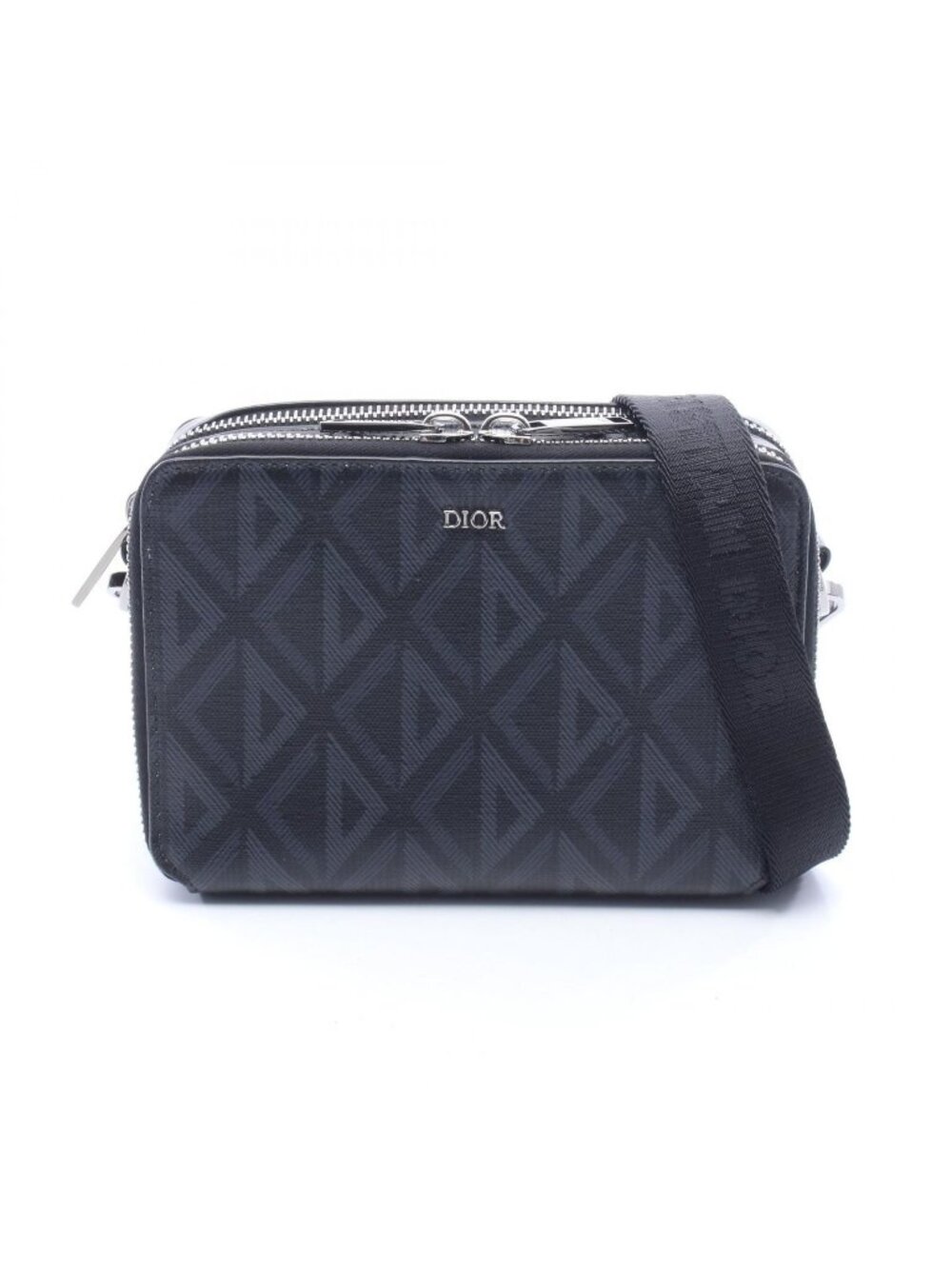 Dior Shoulder Bag CD Diamond Messenger Pouch Gray Black Canvas Leather - Picture 1 of 7